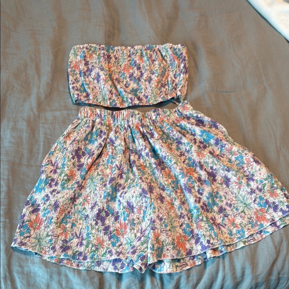 Floral Two Piece Strapless Top with Shorts